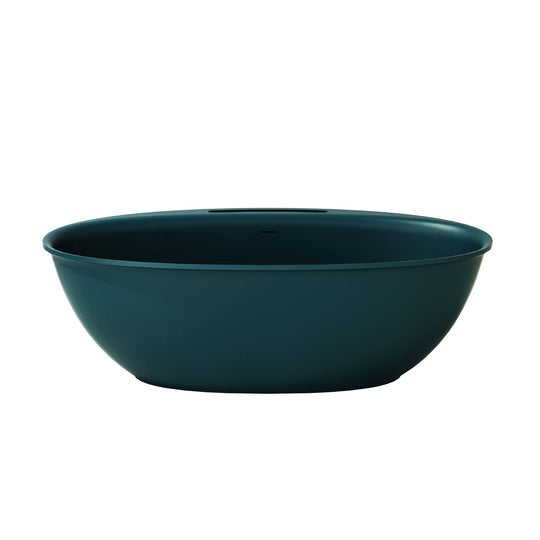 Luxury Flatbottom Solid Surface Freestanding Soaking Bathtub with Discreet Towel Slot and Drain Assembly
