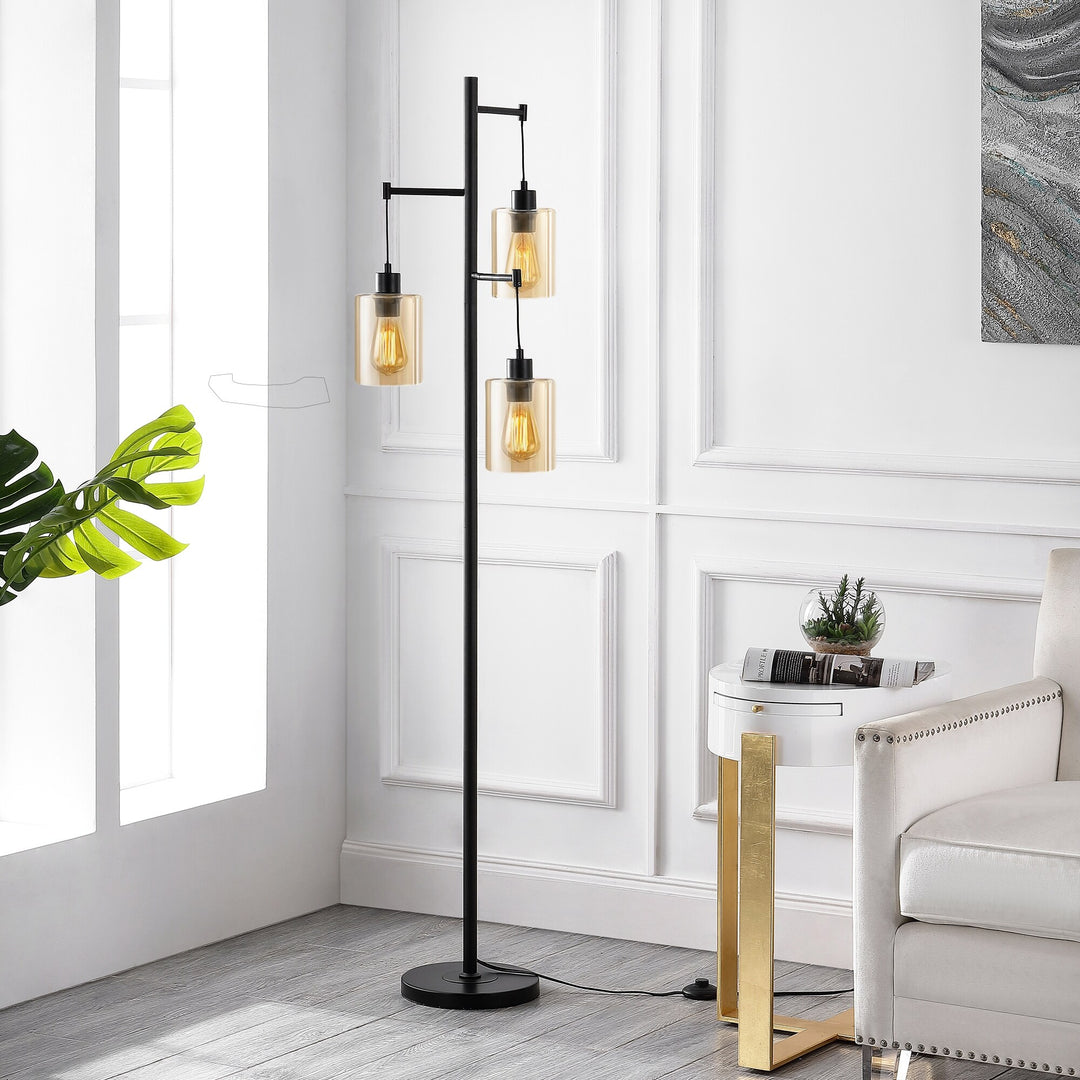 Getledel 69" Industrial 3-Light Tree Floor Lamp with Glass Shades