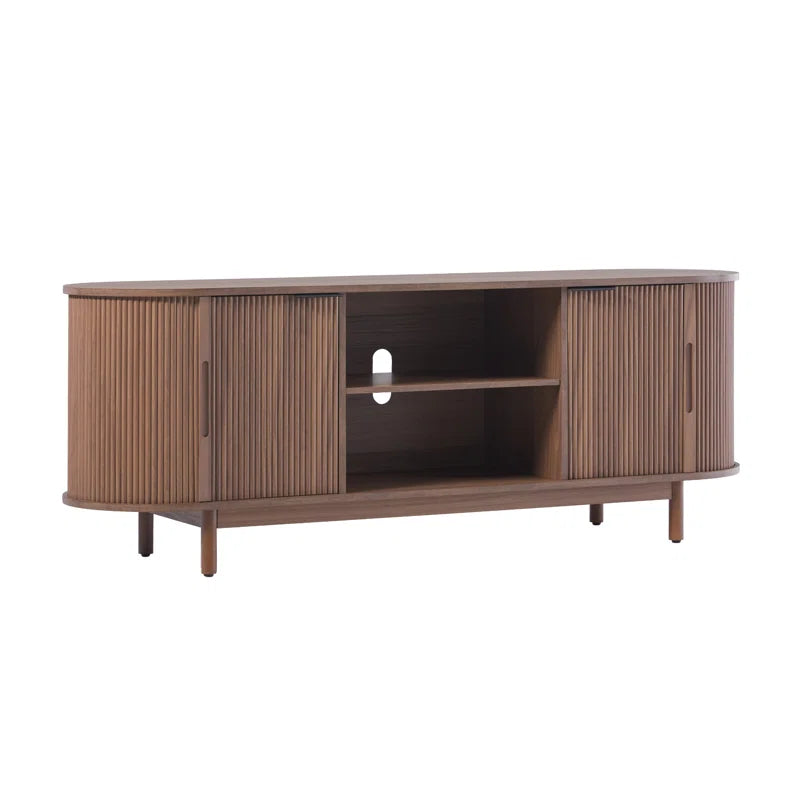 Dragelin Modern Reeded TV Stand with Open Storage