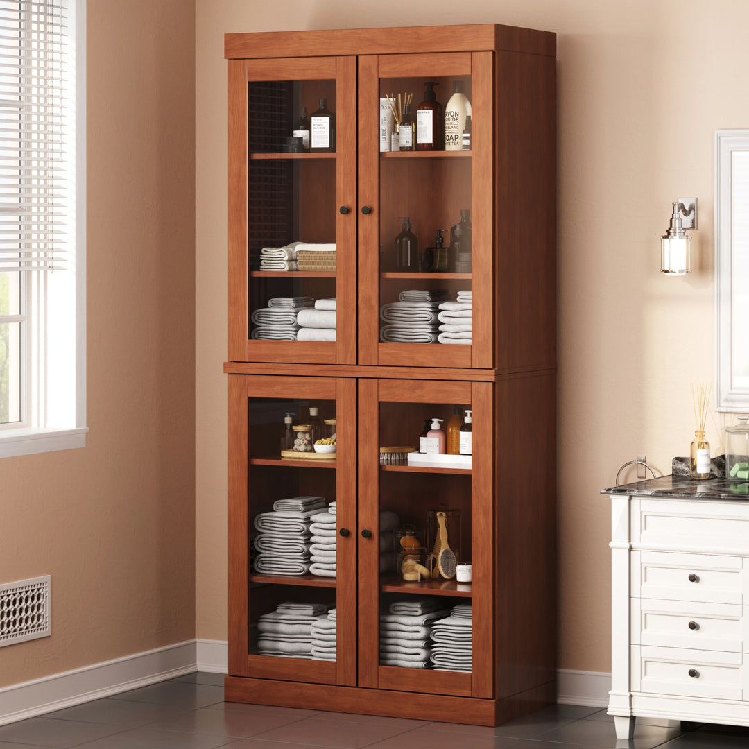 100% Solid Wood Bathroom & Laundry Storage Cabinet, Raised Panel Doors, Adjustable Shelves, 32" Wide, 71.5" Tall