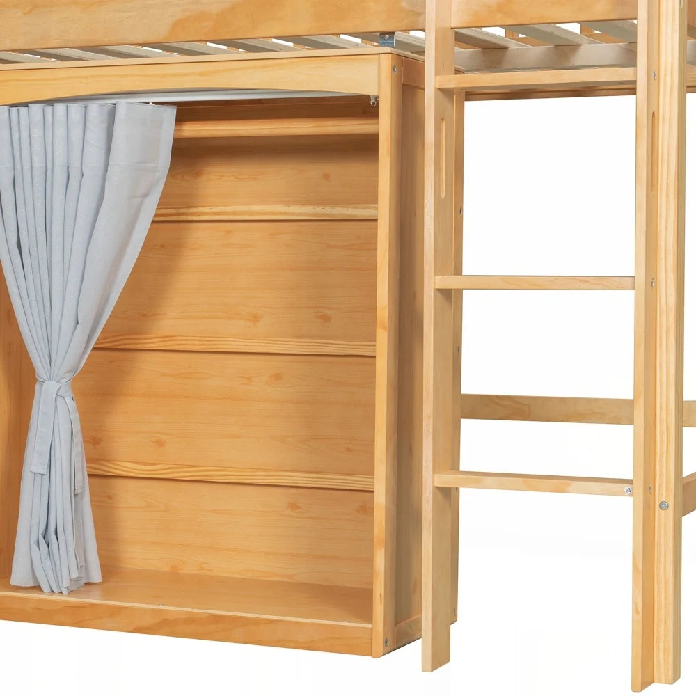 Loft Bed with Storage Cabinet and LED
