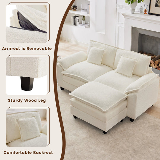 Modular Chenille Sectional Sofa with Ottomans, Deep Seat, Wide Padded Armrests, 2-Seat / 3-Seat / 4-Seat Options