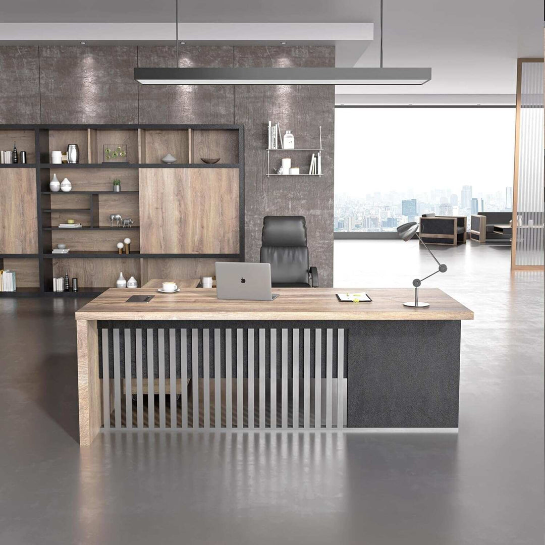 WESOME L-Shaped Executive Office Desk with 2 Drawers 4 Wheels File Cabinets Cable Management