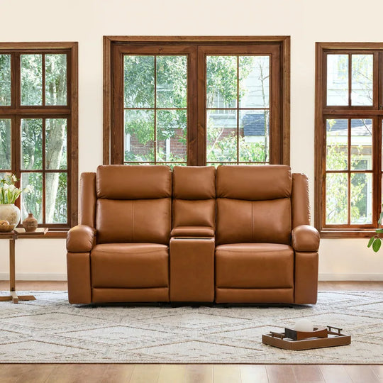Hadlee Genuine Leather Reclining Sofa with Multi-Function Console.