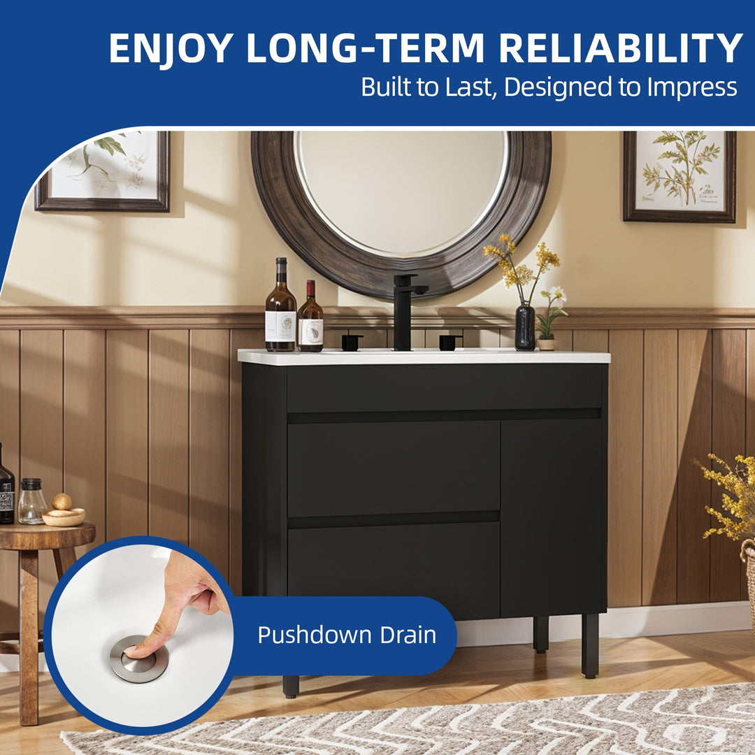 37" Freestanding Single Bathroom Vanity with 1 Soft Closing Cabinet & 2 Drawers