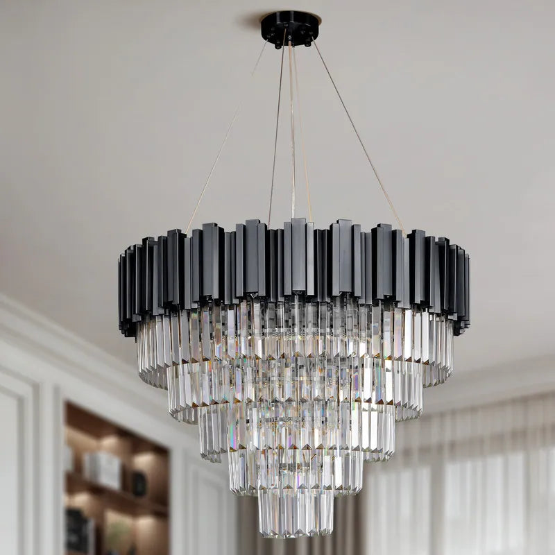 Large Crystal Chandelier - 35.4"Modern 6-Tier 17-Light Chrome Ceiling Light, Luxury K9 Crystal