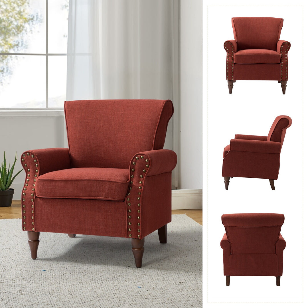 Nyctelius Upholstered Comfy Accent Chair with Turned Wooden Legs and Nailhead Trim Set of 2 by