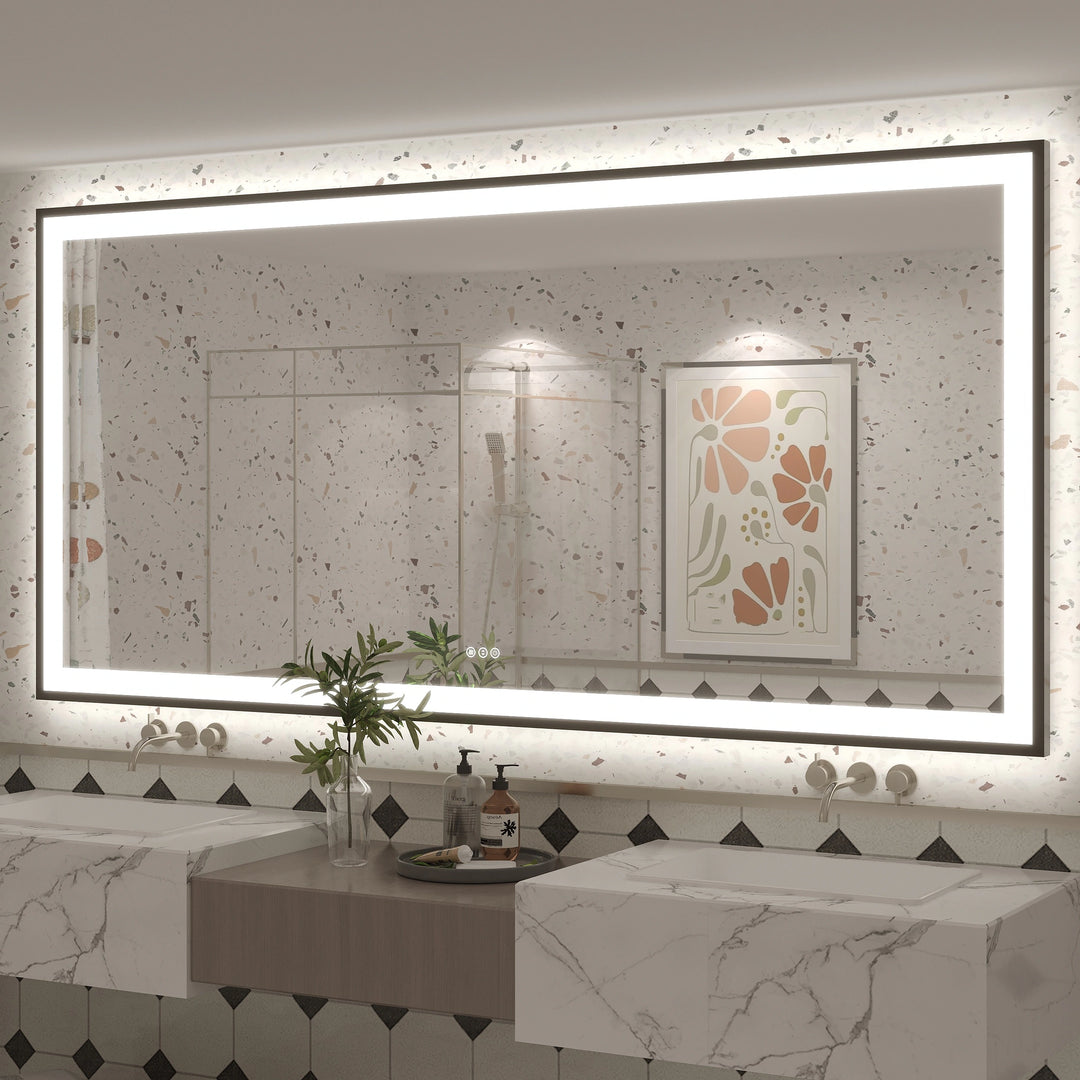 Extra Large Black Frame LED Bathroom Vanity Mirror with 3 Years Warranty and UL Certified