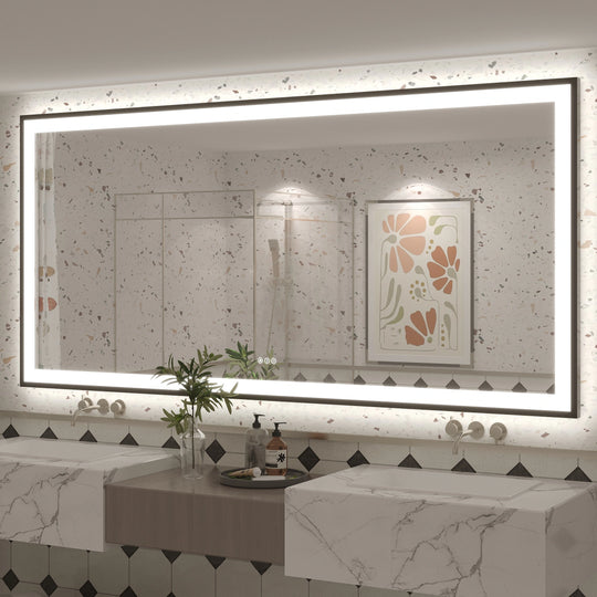 Extra Large Black Frame LED Bathroom Vanity Mirror with 3 Years Warranty and UL Certified