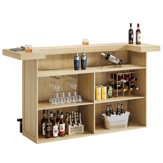 70.9" Wooden Home Bar Table with Wine Glass Holder, Pub Storage Unit Accent Table for Home Patio Basement