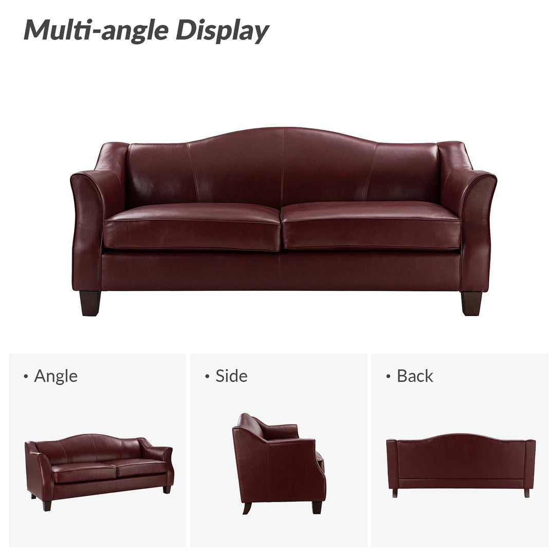 Sandra 81.5" Classic Genuine Leather Sofa with Solid Wood Legs by