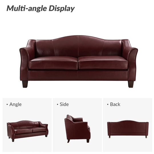 Sandra 81.5" Classic Genuine Leather Sofa with Solid Wood Legs by