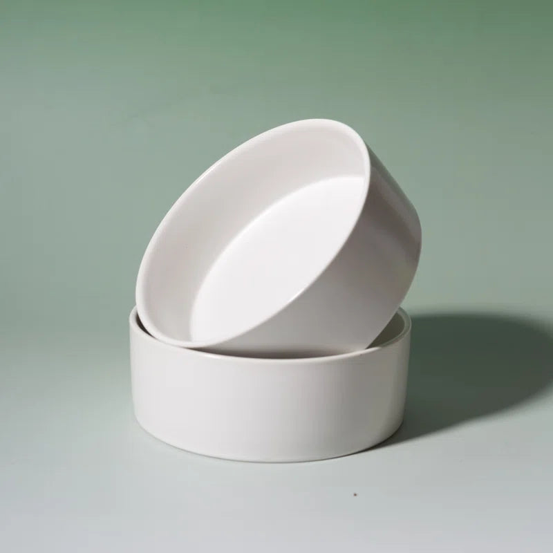 Bone China Double Pet Feeder, Elevated Cat Dog Food Double Bowls, Ceramic Pet Feeding Bowl for Food and Water