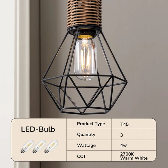 Crevan 65" Dimmable Rattan Tree Floor Lamp with 3 Bulbs Included