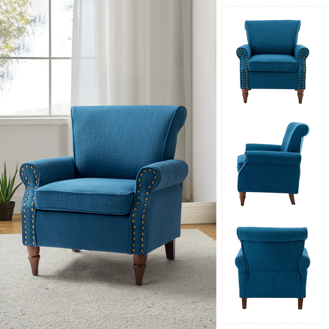 Nyctelius Upholstered Comfy Accent Chair with Turned Wooden Legs and Nailhead Trim Set of 2 by