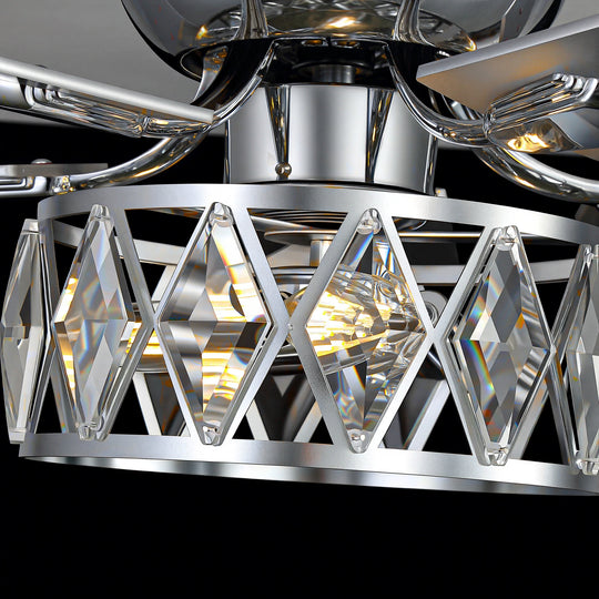52" Flush Mount 5-Blade Modern Crystal Indoor Ceiling Fan with Light Kit and Remote