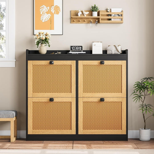 Freestanding Shoe Organizer Storage Cabinet with 4 Flip Drawers for Entryway, Hallway