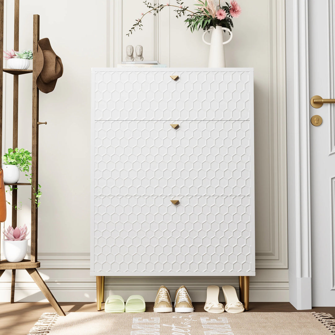Wood 24 Pairs Shoe Storage Cabinet with 3 Flip Drawers