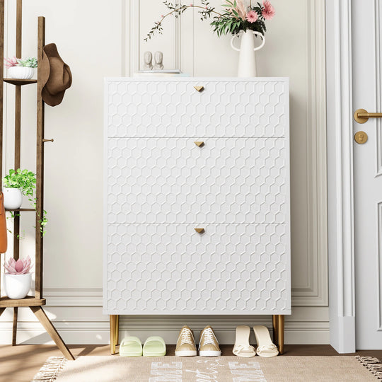 Wood 24 Pairs Shoe Storage Cabinet with 3 Flip Drawers