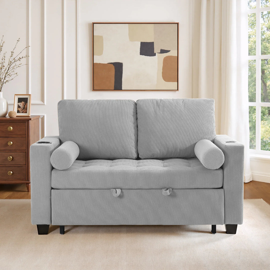 3-In-1 Pull-Out Sleeper Sofa Bed Convertible Adjustable Multi-Functional Loveseat with USB Port
