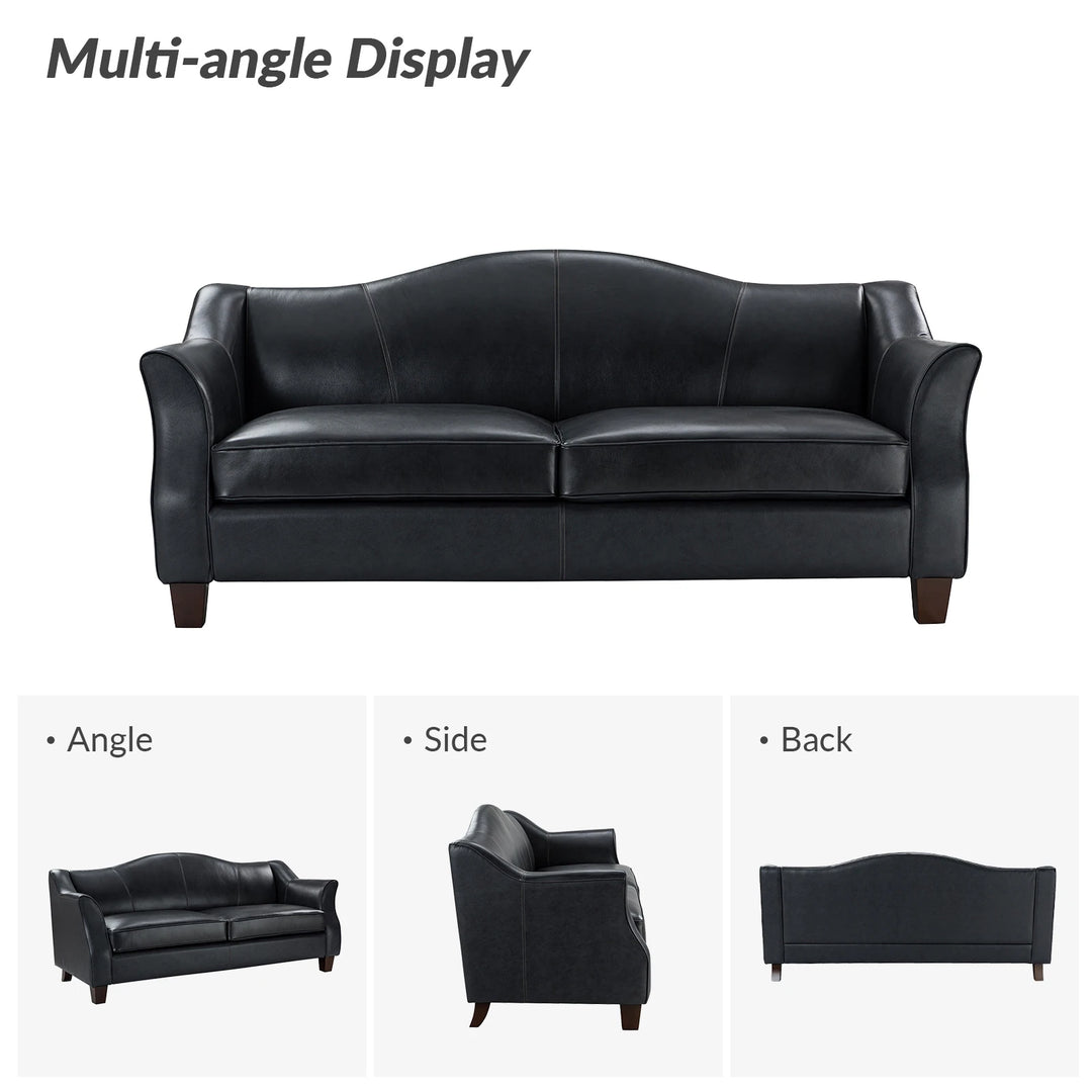 Sandra 81.5" Classic Genuine Leather Sofa with Solid Wood Legs by