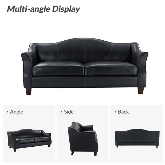 Sandra 81.5" Classic Genuine Leather Sofa with Solid Wood Legs by