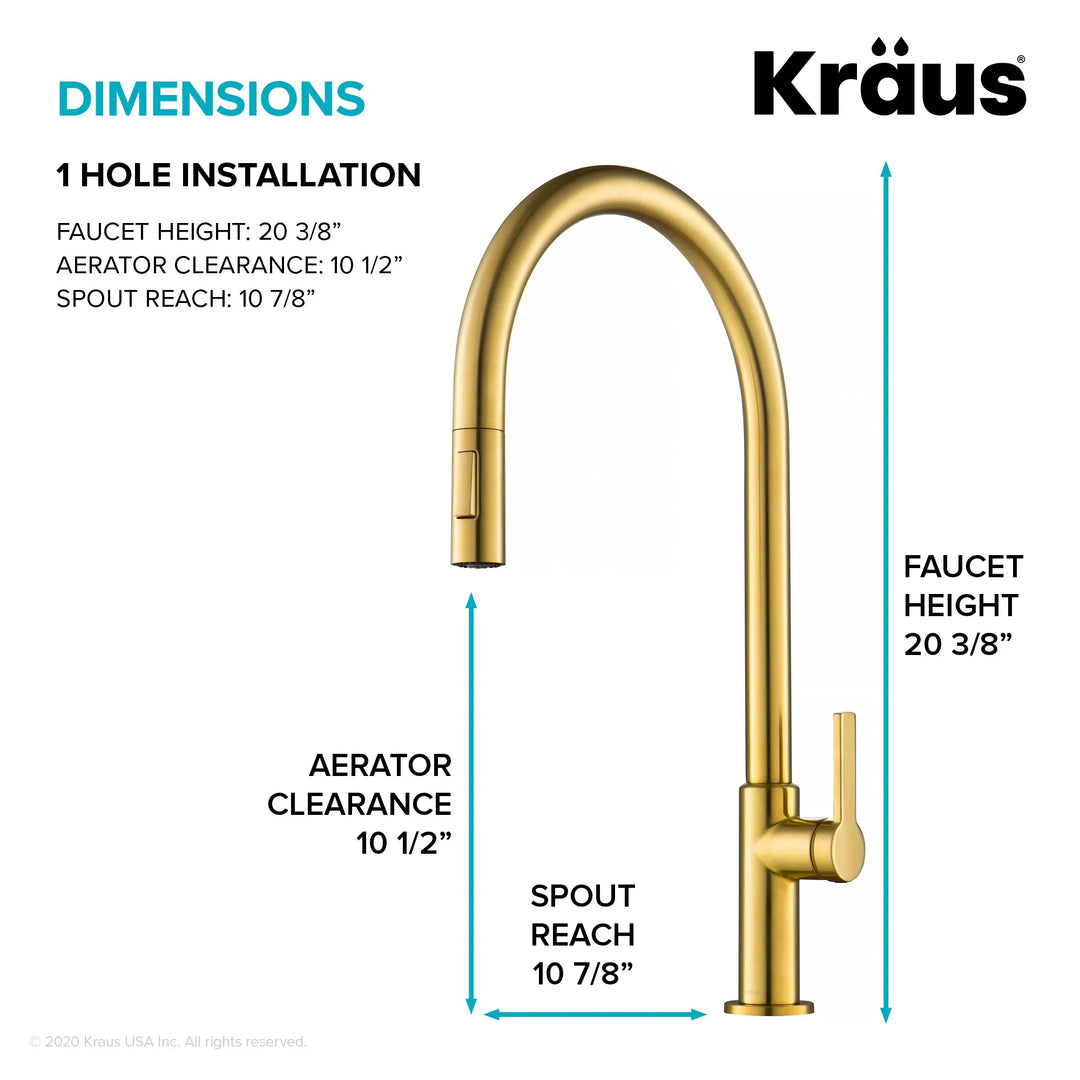 2-Function 1-Handle 1-Hole Pulldown Sprayer Brass Kitchen Faucet