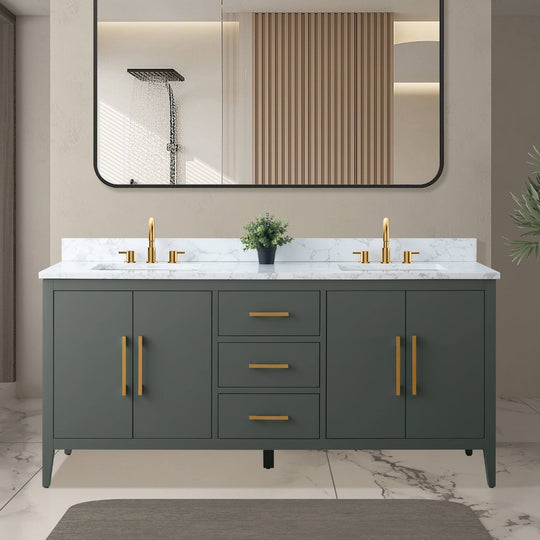 72" Double Sink Bathroom Vanity Cabinet with Engineered Marble Top