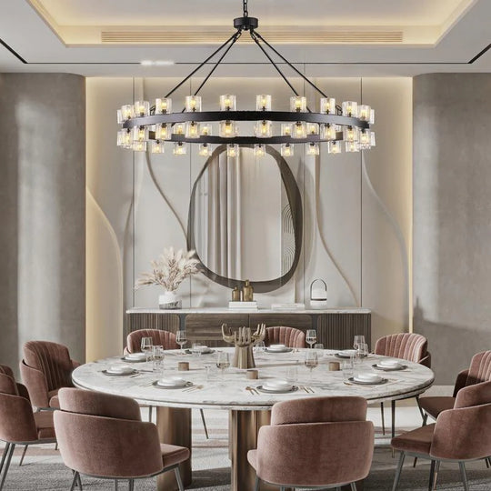 Wagon Wheel Chandelier with Crystal Shade