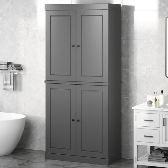 100% Solid Wood Bathroom & Laundry Storage Cabinet, Raised Panel Doors, Adjustable Shelves, 32" Wide, 71.5" Tall