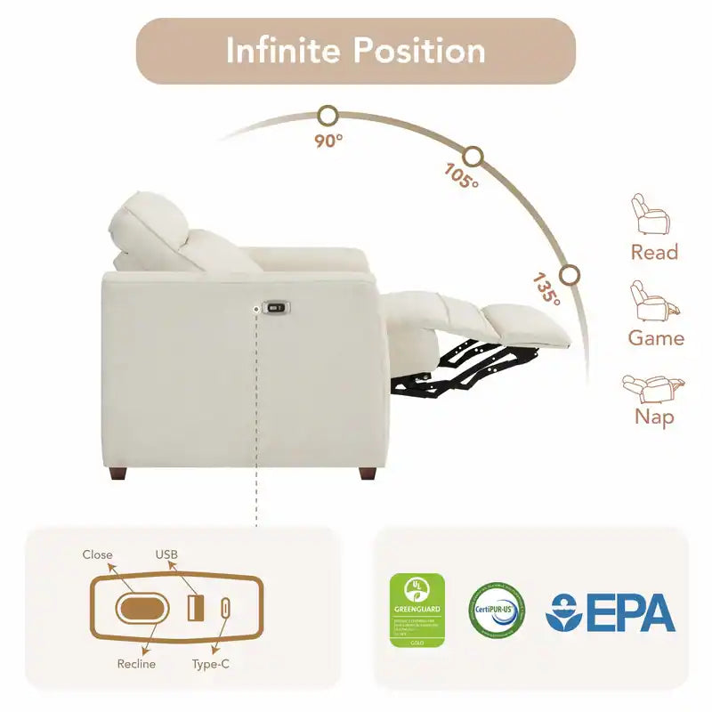 Katie Zero Wall Power Reclining Sofa Couch