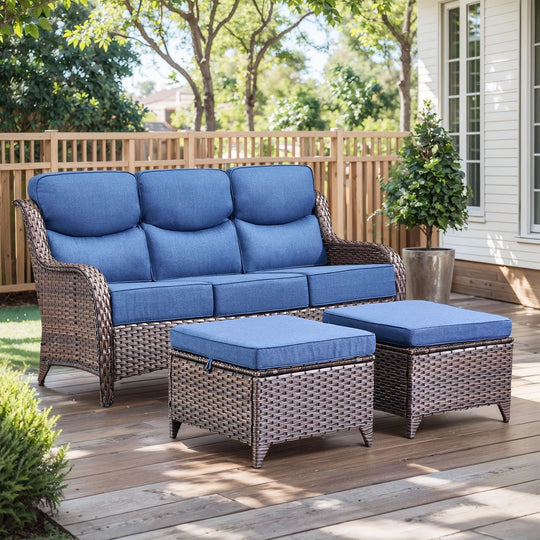 Outdoor Patio Sofa Swivel Chair with 6-Inch Thick Cushions Set