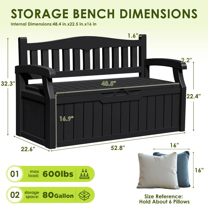 80 Gallon Storage Bench for Patio Furniture, Porch Decor and Outdoor Seating