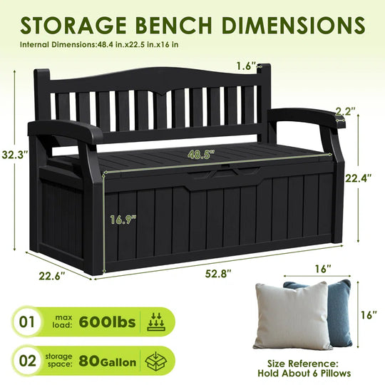 80 Gallon Storage Bench for Patio Furniture, Porch Decor and Outdoor Seating
