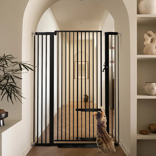 Ermila 55.1" Extra Tall Pet Gate, 29.5-40.6" Extra Wide Heavy Duty Metal Safety Gates, Dog Gates Baby Gates with Adjustable Cat Door
