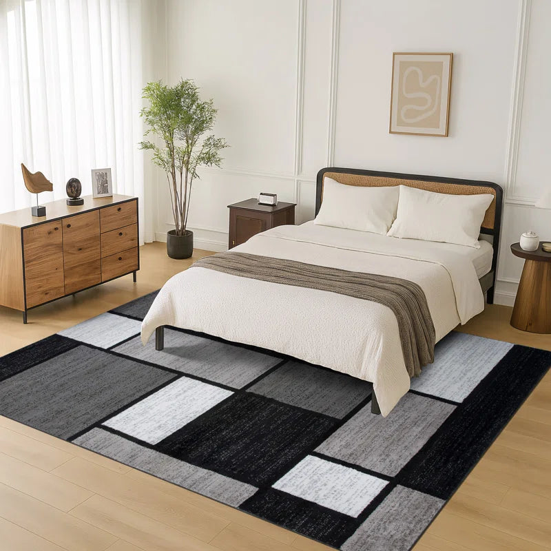 Astika Woven Geometric Gray/White/Black Area Rug – Modern Polypropylene Carpet for Living Room, Bedroom, or Office