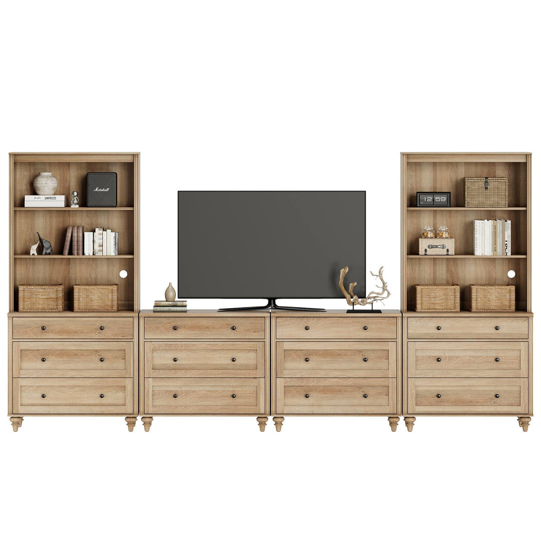 Entertainment Center with Bookshelves for Tvs up to 75", Oak