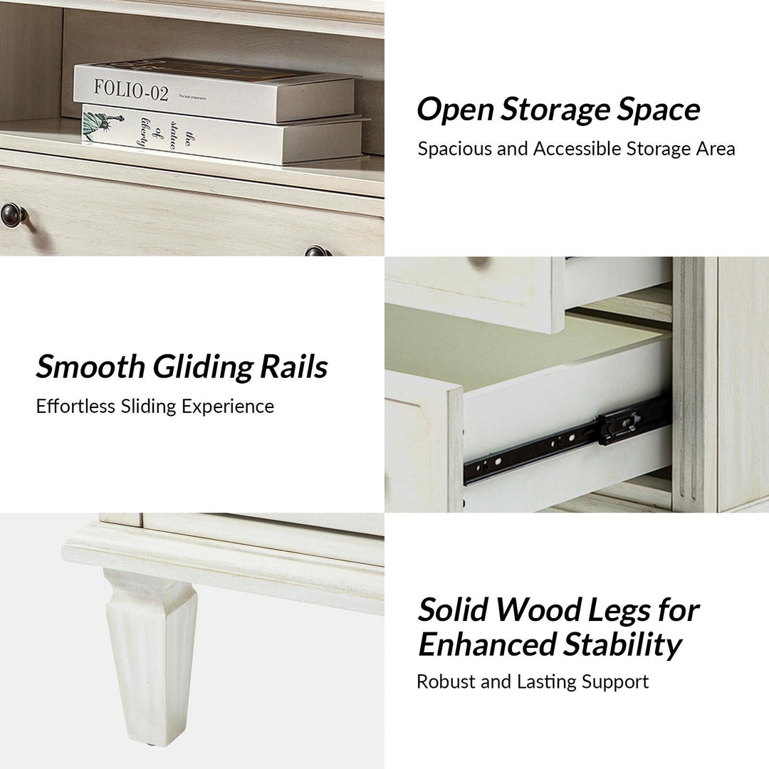 Kamilo Transitional 28''W 2-Drawers End Table with Built-In Charging Station and Solid Wood Legs by