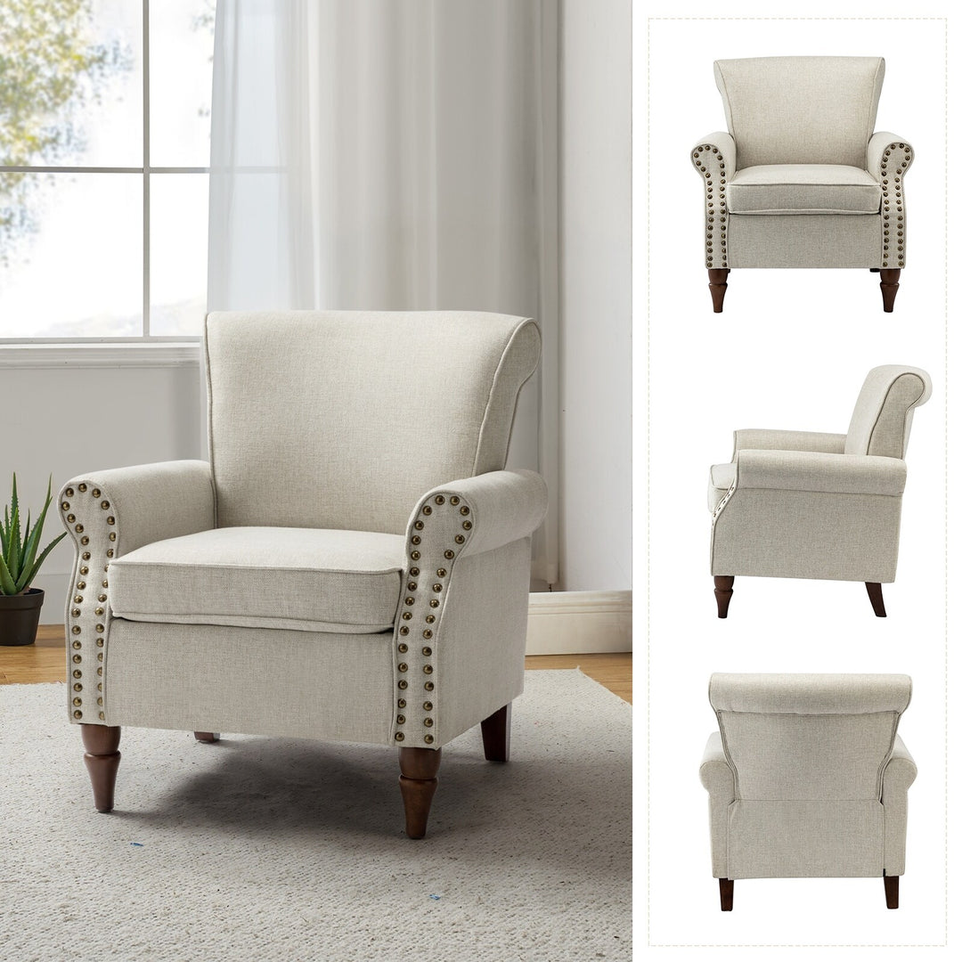 Nyctelius Upholstered Comfy Accent Chair with Turned Wooden Legs and Nailhead Trim Set of 2 by