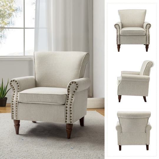 Nyctelius Upholstered Comfy Accent Chair with Turned Wooden Legs and Nailhead Trim Set of 2 by