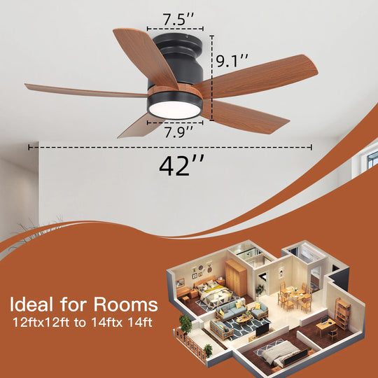 Sofucor 42"/48"/ 52"/60"Noiseless Walnut Wood Ceiling Fan with Remote Control, Integrated Light Optional