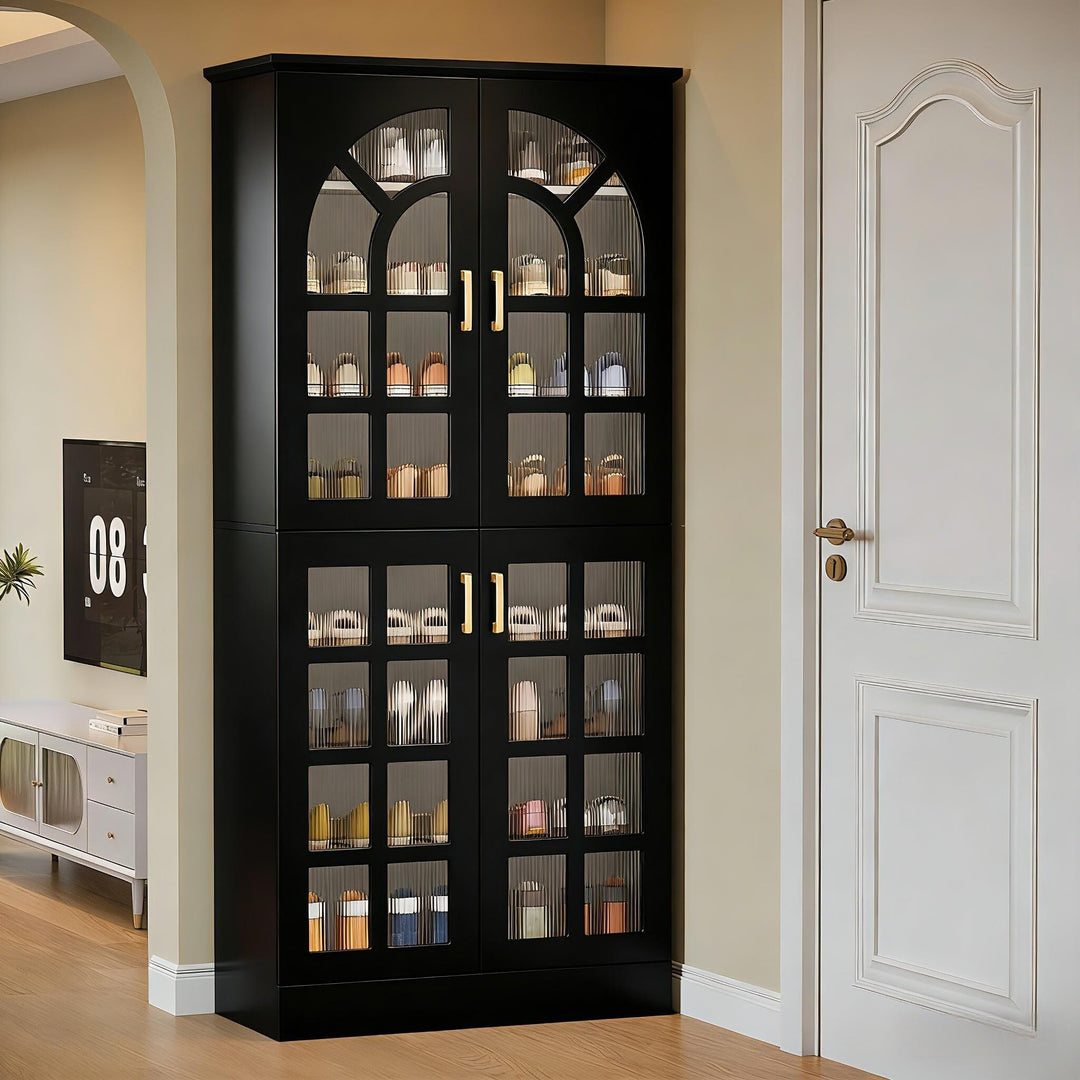 35 Pairs Tall Shoe Storage Cabinet with Doors, 8 Tiers Shoe Rack Organizer with LED Light and Adjustable Shelves for Entryway