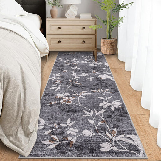 Modern Leaves Pattern Area Rug Botanical Print Washable Rugs for Living Room Bedroom Non-Slip Low Pile Floor Carpet