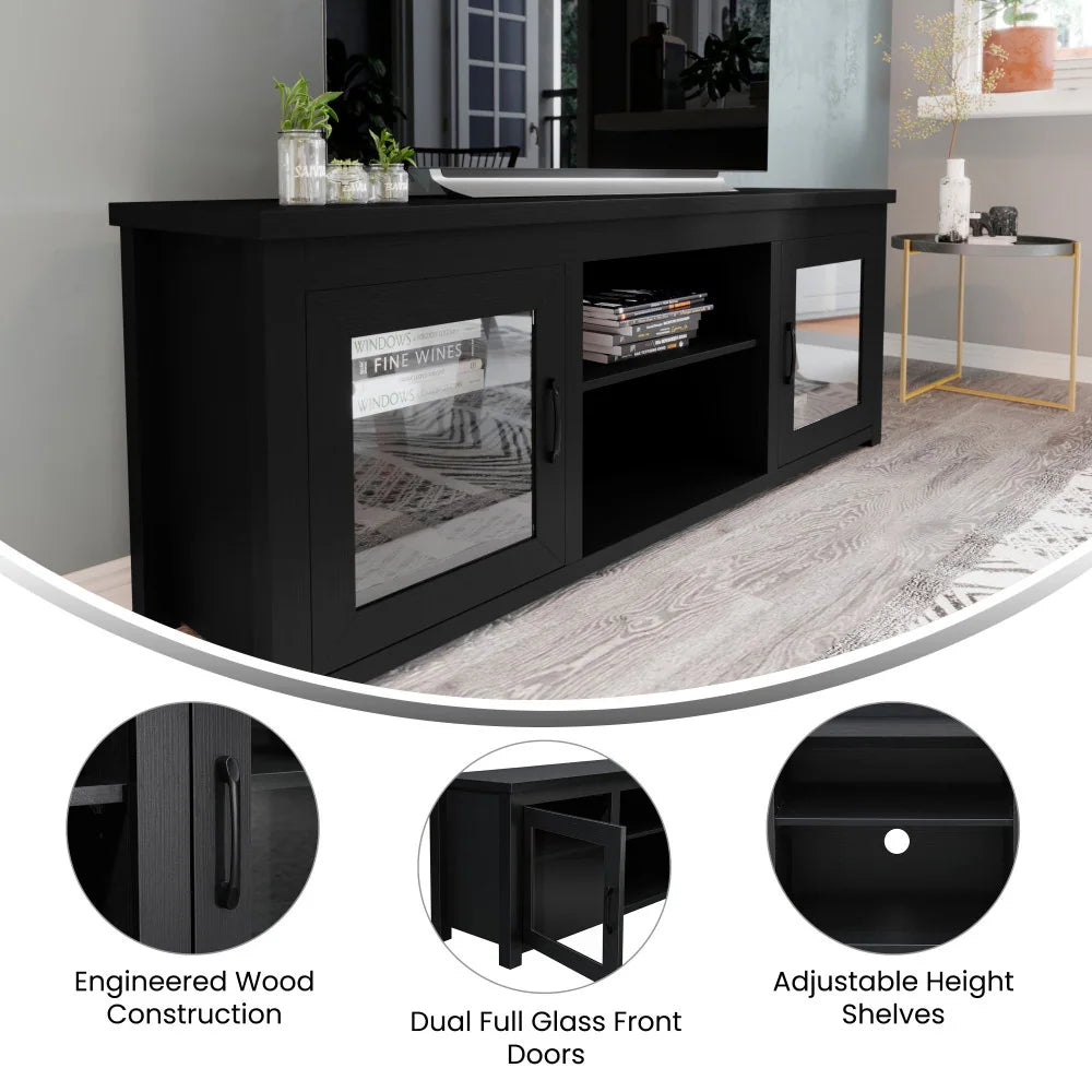 Classic TV Stand for up to 80" Tvs-Glass Fronted Doors-Modern Finish - 65"W X 16"D X 23.625"H