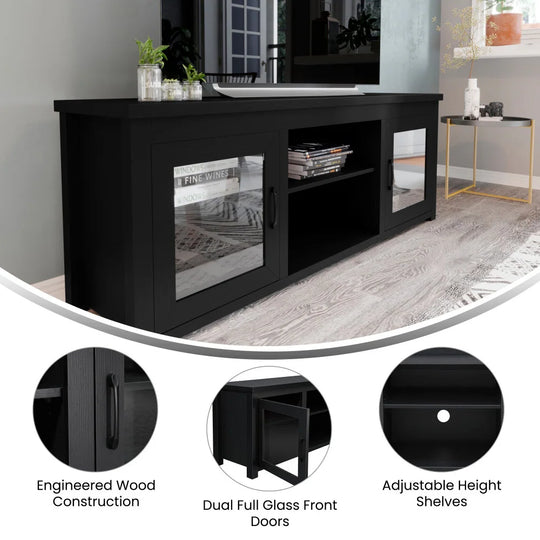 Classic TV Stand for up to 80" Tvs-Glass Fronted Doors-Modern Finish - 65"W X 16"D X 23.625"H