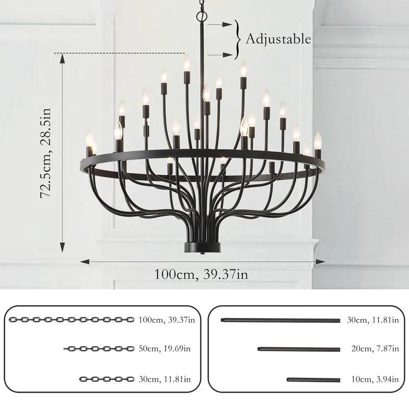 Modern Farmhouse Candle Chandelier Black Large Wagon Wheel Chandeliers