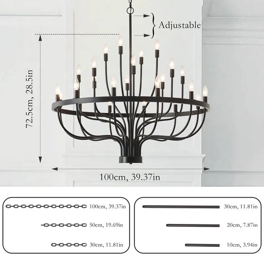 Modern Farmhouse Candle Chandelier Black Large Wagon Wheel Chandeliers