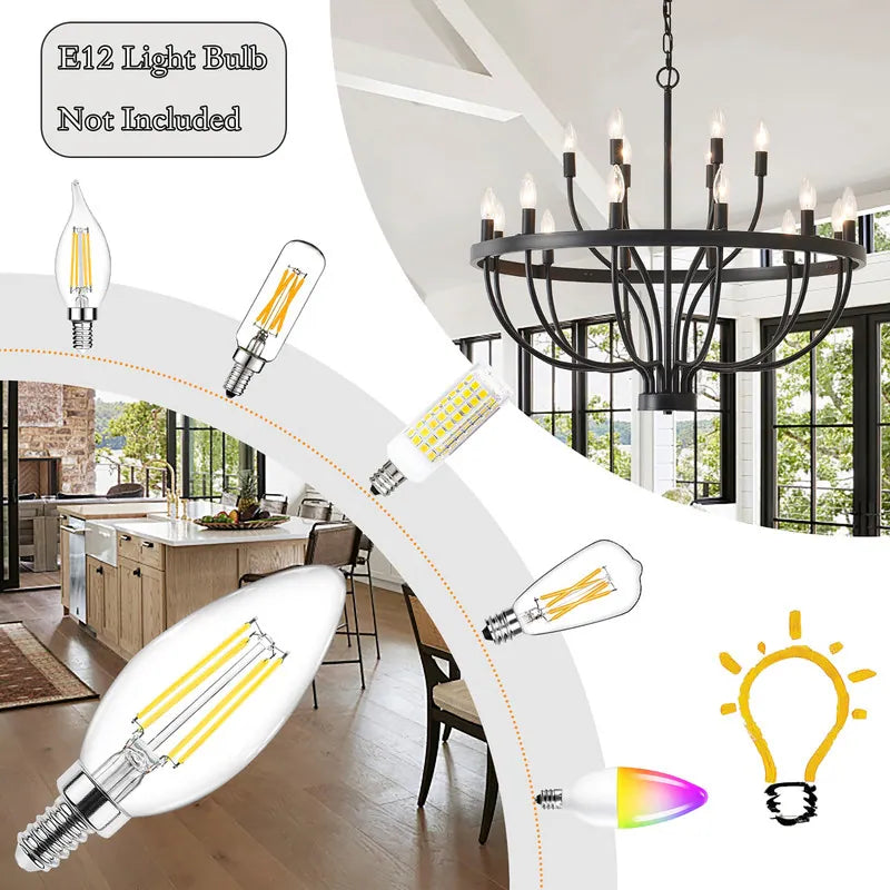 Modern Farmhouse Candle Chandelier Black Large Wagon Wheel Chandeliers