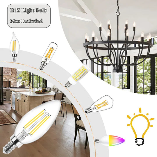 Modern Farmhouse Candle Chandelier Black Large Wagon Wheel Chandeliers