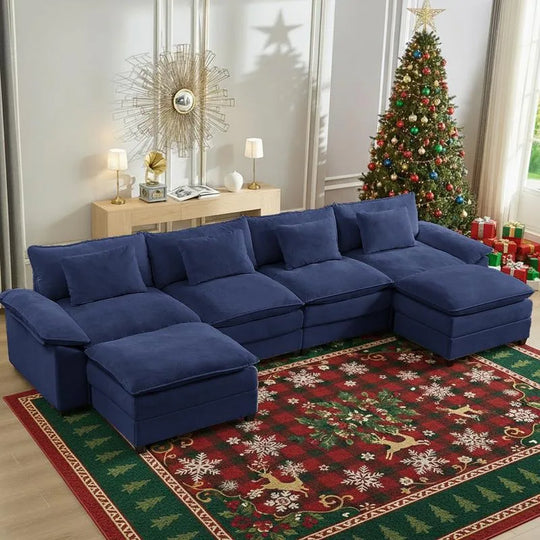 Modern 156''Oversized U-Shaped Modular Sectional Sofa with 2 Ottomans,6-Seat Cloud Couch,Chenille Sofa Sleeper Deep Seat Couches
